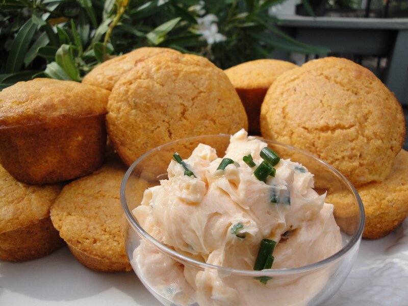 Cornbread Muffins with Chili Chive Honey Butter